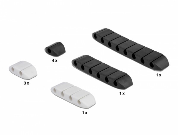 Kabelhalter trapezförmig selbstklebend Kombi Set 10 Stück schwarz / weiß, Delock® [18400]