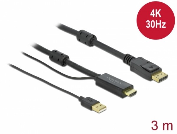 HDMI zu DisplayPort Kabel 4K 30 Hz 3 m, Delock® [85965]