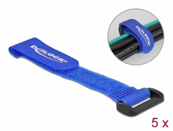 Klett-Kabelbinder mit Schlaufe L 150 x B 20 mm blau 5 Stück, Delock® [19527]