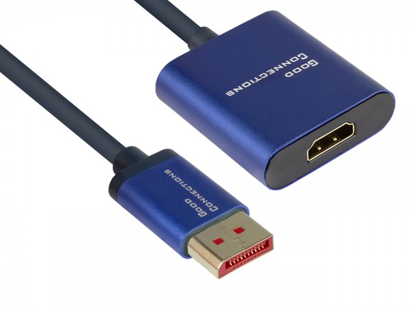 Adapter DisplayPort 1.4 Stecker an HDMI 2.0 Buchse, 4K UHD @60Hz, Aluminium-Gehäuse, ca. 20cm, Good Connections®