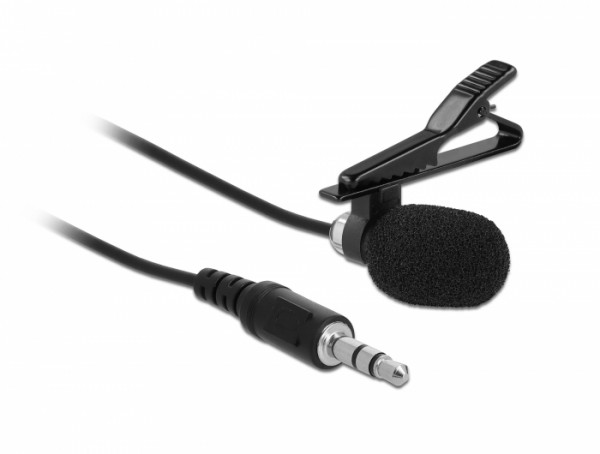 Krawatten Lavalier Mikrofon Omnidirektional mit Clip 3,5 mm Klinkenstecker 3 Pin + Adapterkabel für Smartphone und Tablet, Delock® [66279]