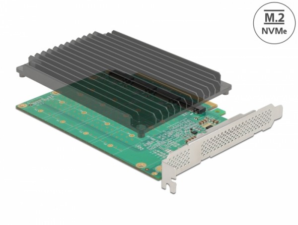 PCI Express x16 Karte zu 4 x intern NVMe M.2 Key M mit Kühlkörper - Bifurcation, Delock® [90054]