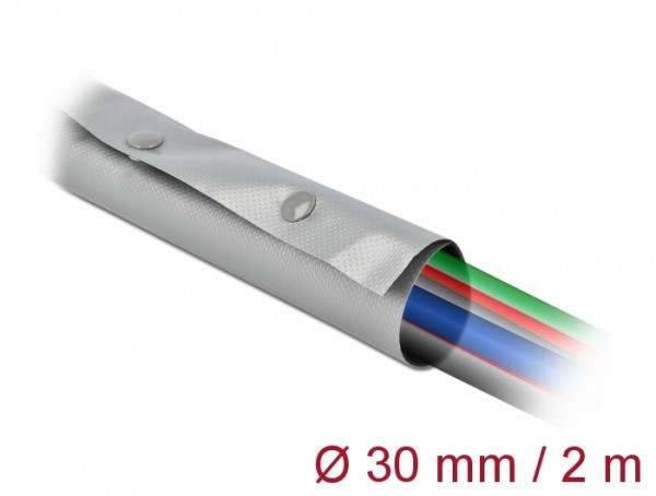 Kabelschutzschlauch mit Knopfverschluss hitzebeständig 2 m x 30 mm grau / schwarz, Delock® [20727]