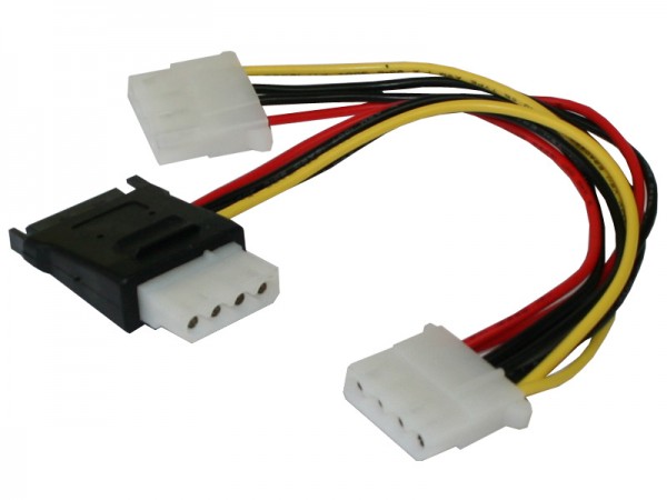 S-ATA Stromkabel 15pol Platinenstecker + 5,25" 4pin Buchse auf 2x 5,25" 4pin Buchse, 0,15m, Good Connections®