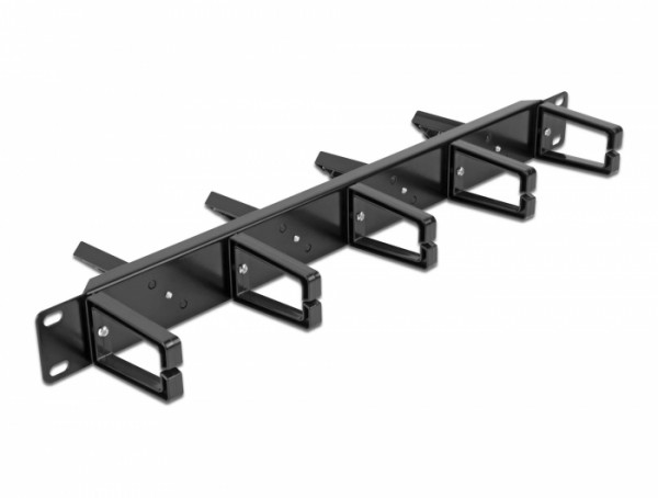 19" Kabelmanagement Rangierpanel beidseitig mit 9 Bügeln (5 x vertikal, 4 x 45° geneigt) 1 HE schwarz, Delock® [66850]