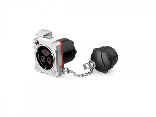 Industrie-Steckverbinder S2 - Power (3-Pin) Durchführungskupplung mit Arretierung und Flansch, Schraubanschluss, Metall, M24, IP67, Good Connections®