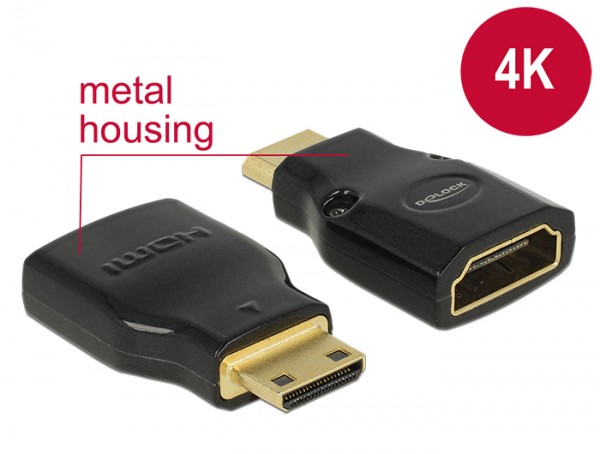 Adapter High Speed HDMI mit Ethernet - HDMI Mini-C Stecker an HDMI-A Buchse 4K schwarz, Delock® [65665]