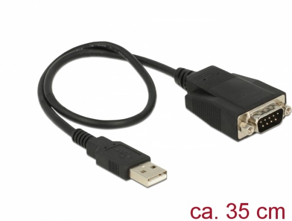 Adapter USB 2.0 Typ-A Stecker an 1 x Seriell RS-232 DB9 Stecker mit Schrauben und Muttern ESD Überspannungsschutz , Delock® [62958]