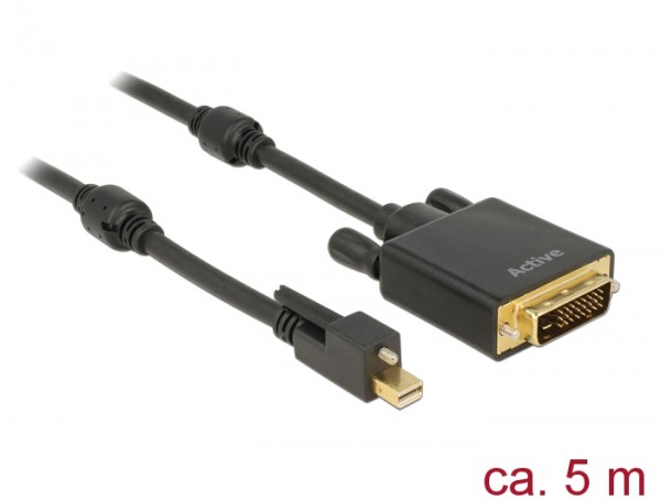 Kabel mini Displayport 1.2 Stecker mit Schraube an DVI Stecker 4K 30 Hz Aktiv, schwarz, 5 m, Delock® [85637]
