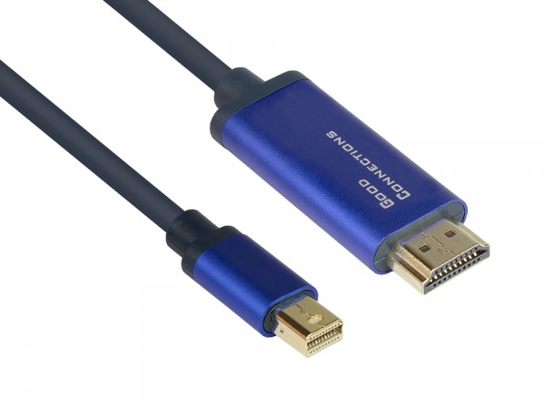 Mini DisplayPort 1.4 an HDMI 2.0 SmartFLEX Kabel, 4K UHD @60Hz, Aluminiumgehäuse, CU, dunkelblau, 1m, Good Connections®