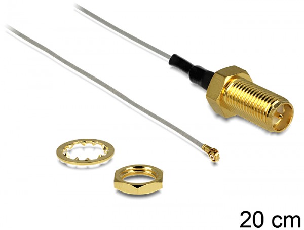 Antennenkabel RP-SMA Buchse zum Einbau an MHF III /U.FL-LP-040 kompatibler Stecker 200 mm 0.81 Gewindelänge 10 mm, Delock® [88813]