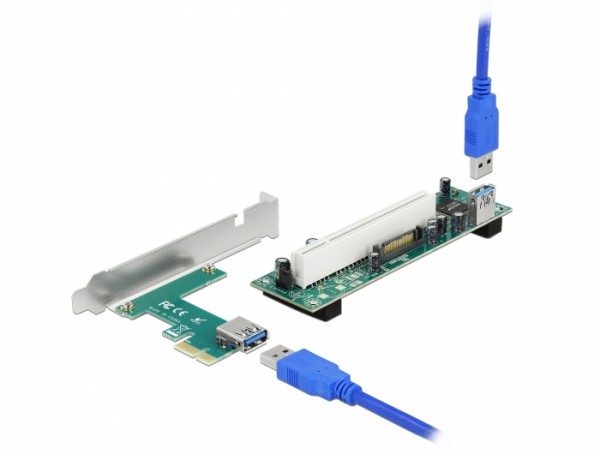Riser Karte PCI Express x1 zu 1 x PCI 32 Bit Slot mit 60 cm Kabel, Delock® [90065]