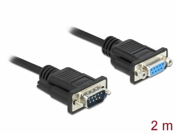 Seriell Kabel RS-232 D-Sub9 Stecker zu Buchse Nullmodem mit schmalem Steckergehäuse 2 m, Delock® [86616]