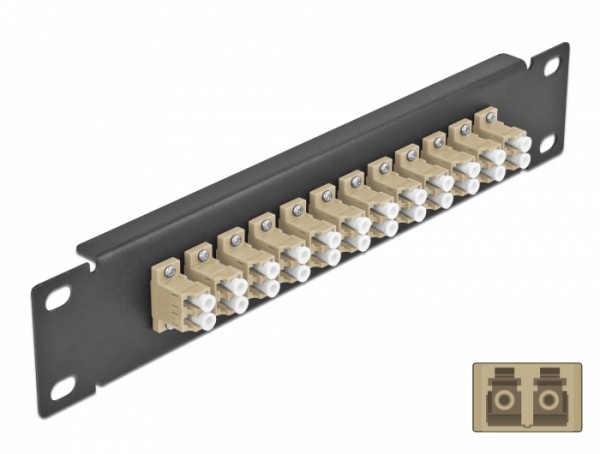 10" LWL Patchpanel 12 Port LC Duplex beige 1 HE schwarz, Delock® [66767]