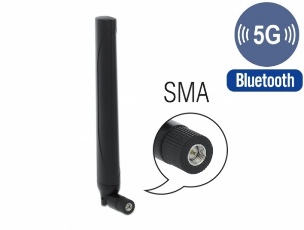 5G LTE Antenne SMA Stecker -0,5 - 2,3 dBi omnidirektional mit Kippgelenk schwarz, Delock® [12633]