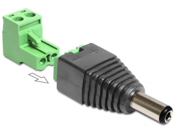 Adapter DC 2,5 x 5,5 mm Stecker an Terminalblock 2 Pin, 2-teilig, Delock® [65488]