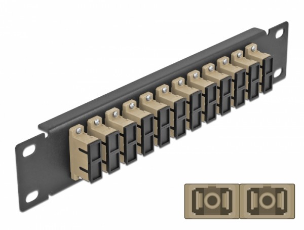 10? LWL Patchpanel 12 Port SC Duplex beige 1 HE schwarz, Delock® [66773]