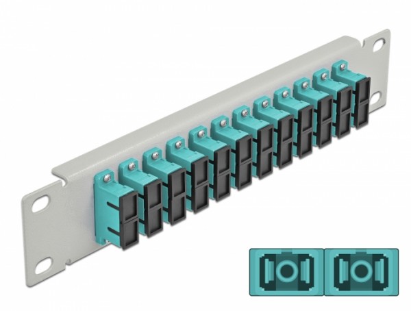 10" LWL Patchpanel 12 Port SC Duplex aqua 1 HE grau, Delock® [66794]