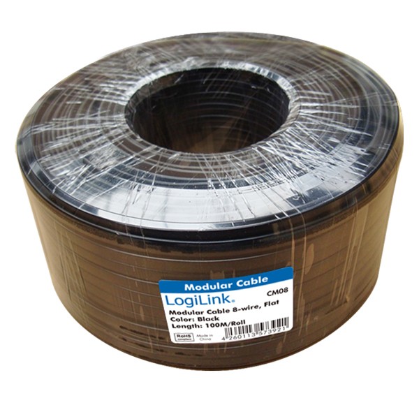 LogiLink® Telefonkabel, flach, 8-Adrig, schwarz, 100m[CM08]