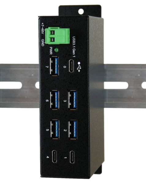 7 Port USB 3.0/ 3.1 (Gen.1) Metall HUB mit 2x Buchse C und 5x Buchse A, Upstream Buchse C, Surge Protection, Exsys® [EX-1196HMS]