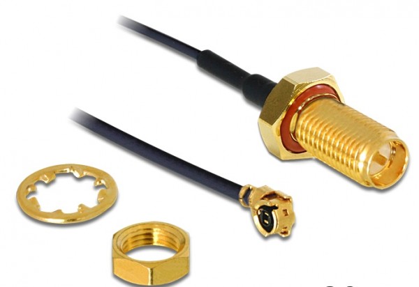 RP-SMA Buchse zum Einbau an MHF/U.FL kompatibler Stecker, spritzwassergeschützt, 0,2m, Delock® [88746]