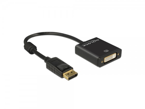 Adapter Displayport 1.2 Stecker an DVI Buchse, 4K Aktiv, schwarz, 0,2m, Delock® [62599]