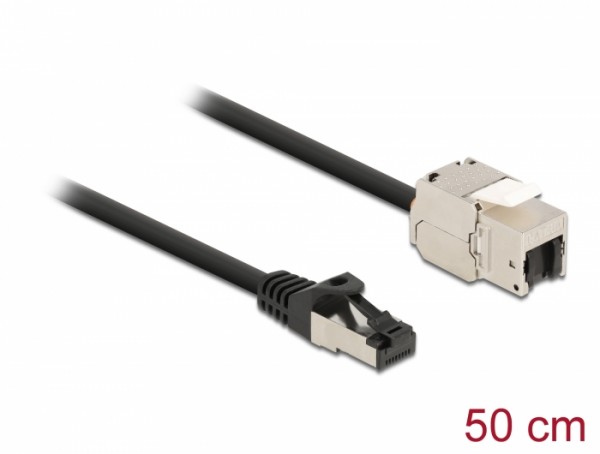 Kabel RJ45 Stecker zu Keystone Modul RJ45 Buchse Cat.6A 50 cm schwarz, Delock® [87025]