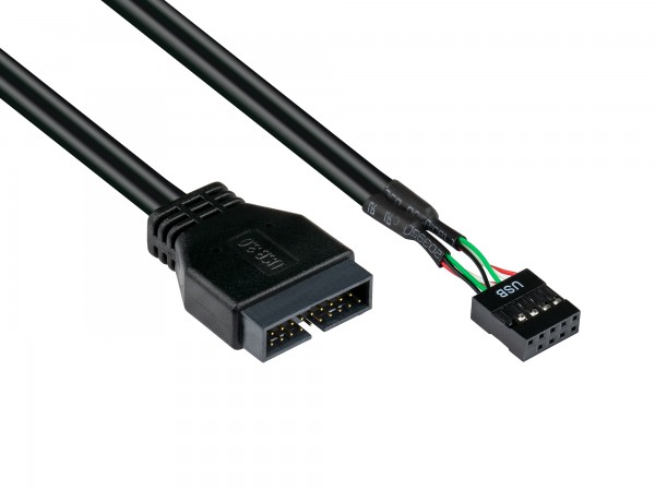 Adapter intern USB 3.0 Pin-Header Stecker an USB 2.0 Pin-Header Buchse, schwarz, 0,6m, Good Connections®