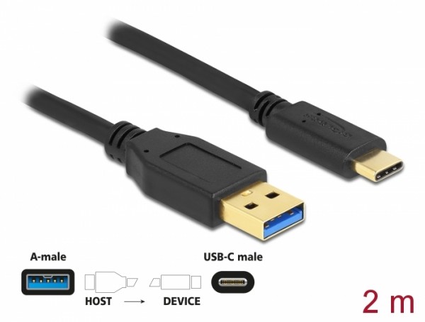 SuperSpeed USB (USB 3.2 Gen 1) Kabel Typ-A zu USB Type-C™, schwarz,2 m, Delock® [84004]