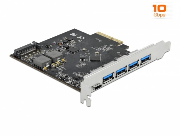 PCI Express x4 Karte zu 1 x USB Type-C™ + 4 x USB Typ-A - SuperSpeed USB 10 Gbps, Delock® [89026]