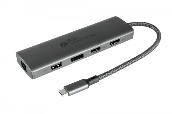 USB-C™-Hub (10-Port), 2x HDMI 2.0, 1x DP, 1x USB-C™ (PD 96W), 2x USB 3.0 A, 1x USB 2.0 A, 1x RJ45, 1x Kartenleser, anthrazit, Good Connections®