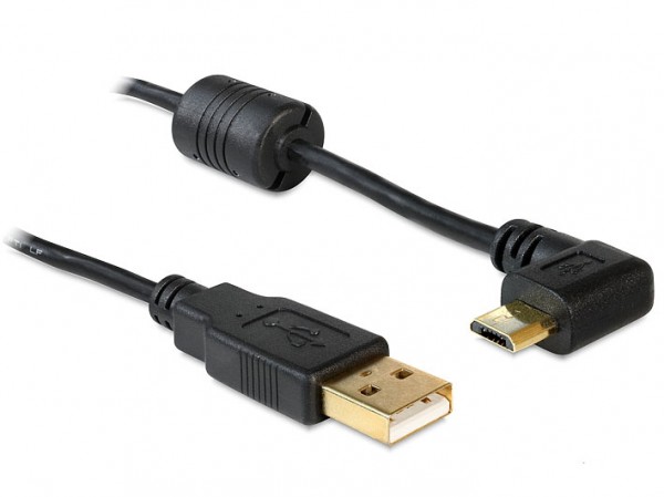 Anschlusskabel, USB 2.0, Stecker A an Stecker micro-B, gewinkelt 90° links / rechts , 1m, Delock® [83147]