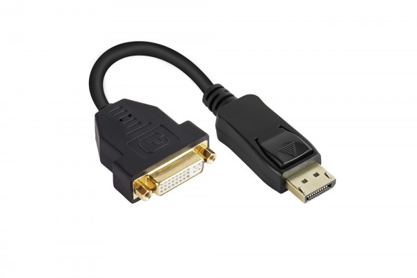 Adapterkabel DisplayPort 1.2 Stecker an DVI-I 24+5 Buchse, schwarz, 0,2m, Good Connections®