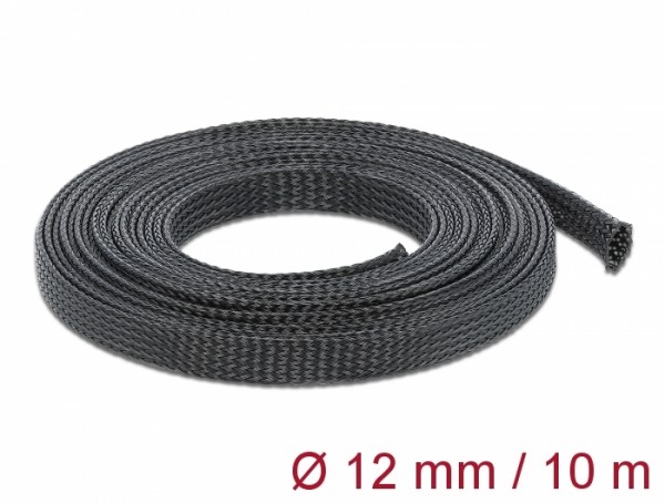Geflechtschlauch dehnbar 10 m x 12 mm schwarz, Delock® [18902]