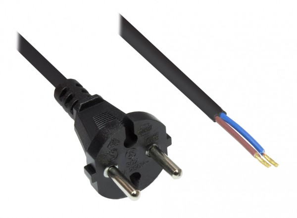 Netzkabel Konturenstecker gerade an abisolierten Enden, schwarz, 10m, Good Connections®