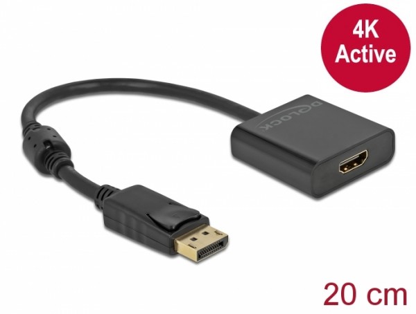 Adapter DisplayPort 1.2 Stecker zu HDMI Buchse 4K Aktiv schwarz, Delock® [63585]