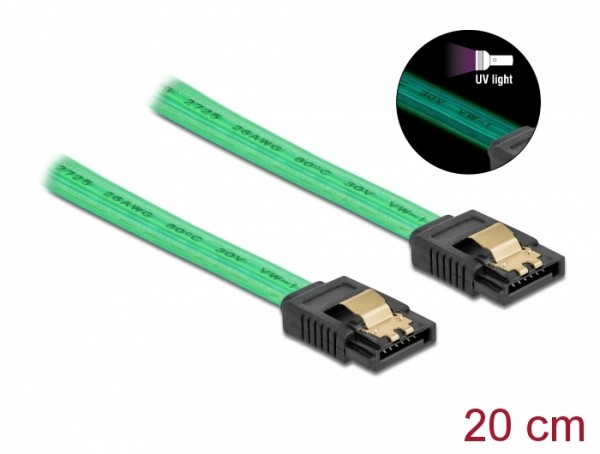 SATA 6 Gb/s Kabel UV Leuchteffekt grün 20 cm, Delock® [82017]