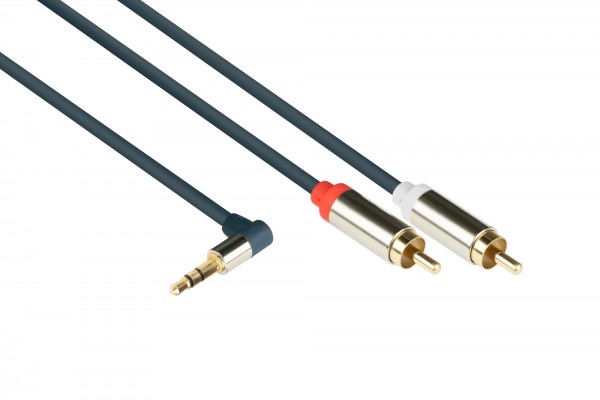 Audio Anschlusskabel SmartFLEX, High-Quality, 3-poliger 3,5mm Klinkenstecker gewinkelt an 2x RCA/Cinch Stecker, dunkelblau, 5m, Good Connections®