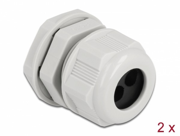 Kabelverschraubung PG16 für Rundkabel mit zwei Kabeleinführungen grau 2 Stück, Delock® [60370]