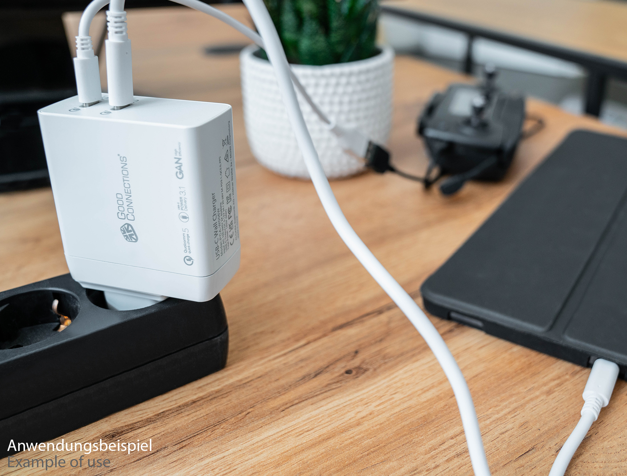 GOOD CONNECTIONS USB-Schnellladegerät 90W mit GaN-Technologie, 3-Port (2x  USB-C™ und 1x USB-A), PD 3.0, QC 4+, weiß Schnellladegerät Apple , Huawei,  Samsung uvm., Weiß