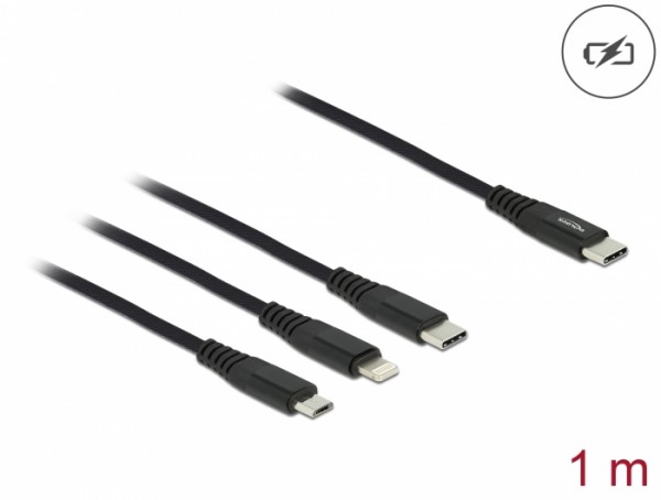 USB Ladekabel 3 in 1 USB Type-C™ zu Lightning™ / Micro USB / USB Type-C™ 1 m, Delock® [87149]