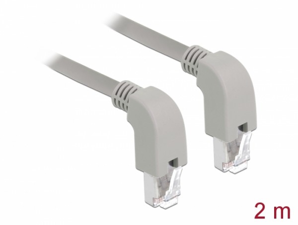 Netzwerkkabel RJ45 Cat.6 S/FTP unten / unten gewinkelt, grau, 2 m, Delock® [85869]