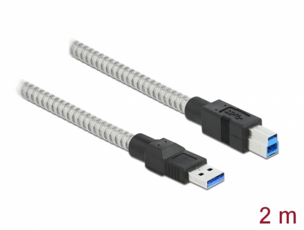 USB 3.2 Gen 1 Kabel Typ-A Stecker zu Typ-B Stecker mit Metallmantel 2 m, Delock® [86779]