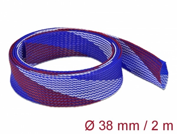 Geflechtschlauch dehnbar 2 m x 38 mm blau-rot-weiß, Delock® [20756]