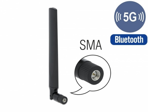 5G LTE Antenne SMA Stecker -3,3 - 1,3 dBi omnidirektional mit Kippgelenk schwarz, Delock® [12634]