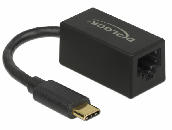 Adapter SuperSpeed USB (USB 3.2 Gen 1) mit USB Type-C™ Stecker > Gigabit LAN 10/100/1000 Mbps kompakt schwarz, Delock® [66043]