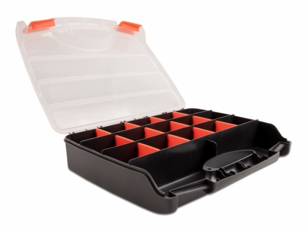 Sortimentsbox mit 17 Fächern 320 x 255 x 60 mm orange / schwarz, Delock® [18418]