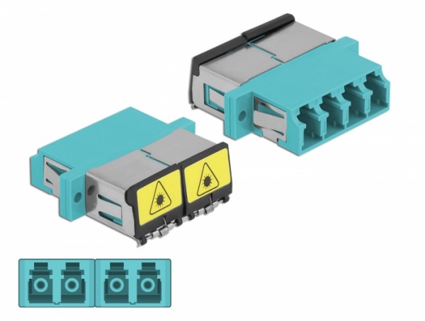 LWL Kupplung mit Laserschutzklappe LC Quad Buchse zu LC Quad Buchse Multimode aqua, Delock® [86905]