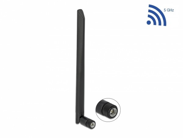 WLAN 802.11 ac/ax/a Antenne RP-SMA Stecker 5 dBi 20 cm omnidirektional mit Kippgelenk und flexiblem Material schwarz, Delock® [12637]