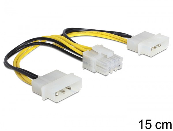 Kabel zur Stromversorgung 8 Pin EPS an 2 x 4 Pin Molex, 0,15m, Delock® [83410]